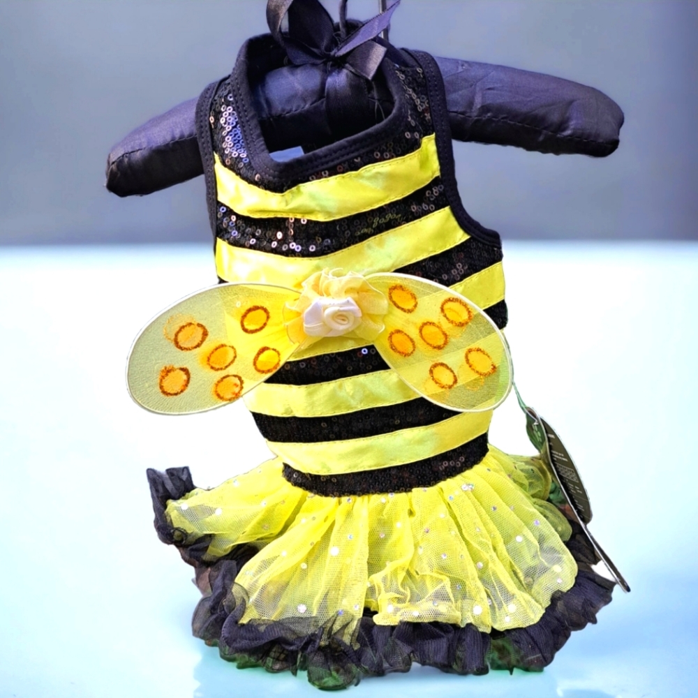 Pet Costume Pawpatu Pet Bee Black and Yellow Sequins and Tutu Sz. S NWT